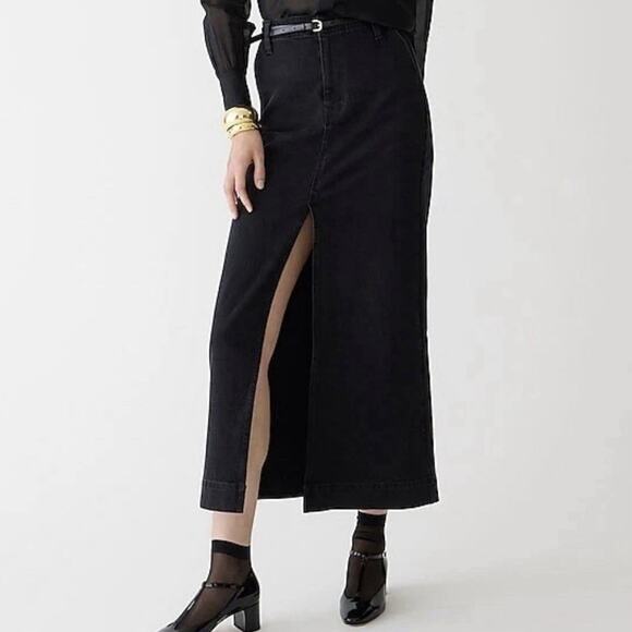 J. Crew Denim Maxi Skirt Womens Size 31 Washed Black Slit - Picture 1 of 7